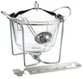 Produktbild: APS 65065 Feuerzangenbowle Set, Zuckerzange, Feuerzange, Punschgefäß, Glasschale, Edelstahldeckel, hochglanzpoliert, Stövchen, verchromt, Schöpfkelle, für ca. 4 Liter
