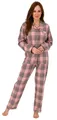 Produktbild: Normann Pyjama Damen Flanell Schlafanzug kariert mit Knopfleiste und Hemdkragen