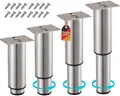 Produktbild: Stahlia Möbelfüße verstellbar Tischbeine Metall Edelstahl Optik 120-190mm (4er Set) Ø38mm Füße für Möbel Möbelerhöhung Schrankfüsse Sofa Füße Möbelbeine Bettfüße