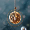 Produktbild: LED Glaskugel im Ring Deko Kugel Juteseil beleuchtet  Timer D: 20cm gold amber
