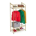 Produktbild: Relaxdays Kleiderständer Metall, Garderobenständer Vintage, HxBxT: 161 x 78 x 36 cm, 3 Ablagen & Kleiderstange, gold