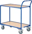 Produktbild: Tischwagen Fetra 2740, 2 Etagen, L 850 x B 500 mm, bis 300 kg, 2 Schiebebügel, Lenk- & Bockrollen, Holz & Stahl, brillantblau RAL 5007 129561