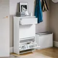 Produktbild: SoBuy Schuhkipper mit 2 Klappen Schuhablage Schuhschrank schmal Schuhregal Schuhkommode Weiß BHT ca. 61x100x26cm FSR165-W - Weiß