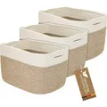 Produktbild: HMF Aufbewahrungskorb Versteckten Griffen 3er Set Korb Baumwolle 37 x 25 x 22 cm Weiß-Braun