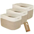 Produktbild: HMF Aufbewahrungskorb mit versteckten Griffen, 3er Set, Korb aus Baumwolle | 37,5 x 25 x 22,5 cm | Weiß-Braun