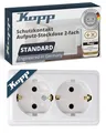Produktbild: Kopp STANDARD 2-fach Schutzkontakt-Steckdose in Arktis-Weiß - Aufputz-Steckdose inkl. Zugentlastung - IP20 Doppelsteckdose-Aufputz für Keller, Werkstatt & Garage - Feuchtraum-Wandsteckdose 16A / 250V~