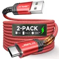 Produktbild: JSAUX USB C Kabel 3.1A [2 Stück 2M], Ladekabel USB C Nylon Geflochten Schnellladekabel Kompatibel mit Samsung Galaxy S25 S24 S23 Ultra S22 S21, iPhone 17 16 15 Pro Max, CarPlay, PS5 Controller-Rot