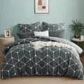 Produktbild: RUIKASI Bettwäsche 200x220 Baumwolle 3 teilig Anthrazit - Baumwollbettwäsche 200 x 220 mit Geometrie Muster, Bettbezug Set 220x200 Cotton mit Reißverschluss