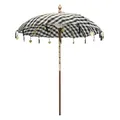 Produktbild: Bali Sonnenschirm Balinesischer Schirm Garten Baumwolle Sonnenschutz Handarbeit Retro Vintage Dekoschirm 2-teilig ca.180 cm, Farbe:Schwarz-Weiß