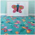 Produktbild: Steffensmeier Teppichboden Sophia, Rechteckig, Schmetterlinge, Kinderzimmer blau 100 cm x 200 cm