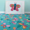 Produktbild: Steffensmeier Teppichboden Sophia Meterware | Auslegware für Kinderzimmer | Spielteppich | Schmetterling Türkis, Größe: 100x200 cm