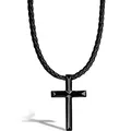 Produktbild: SERASAR Lederkette Herren mit Kreuz Anhänger - 50cm schwarz Lederkordelkette Schmuckschatulle für Echtleder Geschenk Schmuckband