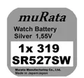 Produktbild: 1x Murata/Sony 319 Uhren-Batterie Knopfzelle SR527SW Neu Silberoxid