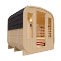 Produktbild: Dewello - Outdoor Fasssauna Richmond - ca. 200 cm x 180 cm x 200 cm, Fichtenholz - Cube inkl. 10 Infrarotstrahler, Saunaofen und Saunazubehör I Gartensauna, Außensauna, Sauna Fass für 4 Personen
