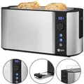 Produktbild: Edelstahl Toaster 4 Scheiben Langschlitz Brötchenaufsatz mit LCD-Display Silber
