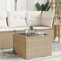 Produktbild: Gartentisch mit Glasplatte Beige 55x55x37 cm Poly Rattan