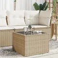 Produktbild: Gartentisch mit Glasplatte Beige 55x55x37 cm Poly Rattan