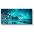 Produktbild: DEQORI Wanduhr 'Polarlichter in Norwegen' (Glas Glasuhr modern Wand Uhr Design Küchenuhr) blau 60 cm x 30 cm