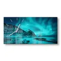 Produktbild: DEQORI Glasuhr | vertikal 60x30 cm | Motiv Polarlichter in Norwegen | große XXL Design Uhr aus Glas | leise Wanduhr für Wohnzimmer & Küche | moderne Hingucker Uhr für die Wand