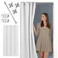 Produktbild: tinycurtains Türvorhang mit Stange silber 70-120 cm Thermo Vorhang ohne Bohren, mit Magneten, Ösen, abdunkelnd, Polyester, weiß Purity, Türgardine mit Klemmstange Raumtrenner verdunkelnd weiß 150 cm x 210 cm