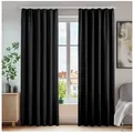 Produktbild: Deconovo Verdunkelungsvorhang Gardinen mit Kräuselband Vorhänge Wohnzimmer Kälterschutz 2er Set, Vorhang blickdicht Lärmschutz Thermovorhang gegen Kälte pflegeleicht schwarz 140 cm x 220 cm