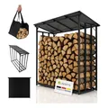 Produktbild: Juskys Kaminholzregal mit Dach & UV-beständiger Plane, inklusive Tragetasche und Handschuhen
