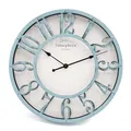Produktbild: K&L Wall Art große Vintage Wanduhr industrielle Landhaus Wanduhren Holz-Metalloptik ohne Tickgeräusch lautlose Uhr (Shabby Chic Blue, Ø 30cm)