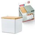 Produktbild: tesa Baboo Badorganizer S mit Bambus-Deckel, matt-weiß - Bad-Aufbewahrungsbox zur Wandmontage ohne Bohren, inkl Powerstrips Waterproof Strips XL - 122 mm x 110 mm x 102 mm