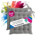 Produktbild: wometo 2er Set Sitzkissen Stuhl 40x40 Oeko-TEX - grau Mittelgrau Sitzpolster Stuhlkissen mit Bändern/Schleifen für Indoor und Outdoor (2 Stück)
