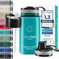 Produktbild: Trinkflasche Edelstahl ACTIVE FLASK + Strohhalm (3 Deckel) BPA-frei, Auslaufsicher, Kohlensäure geeignet - Wasserflasche Fahrrad Thermosflasche Isoliert Isolierflasche Sport Wasser Flasche Kinder Tee