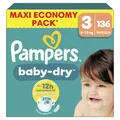 Produktbild: Pampers Baby-Dry Größe 3, 136 Windeln, 6 kg - 10 kg, eine bequeme Nacht bis zu 100% ohne Auslaufen