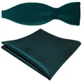Produktbild: TigerTie Satin Selbstbinder Fliege + Einstecktuch grün petrol dunkel türkis Uni