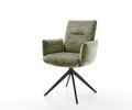 Produktbild: DELIFE Drehstuhl Jova-Flex mit Armlehnen Chenille Olive Kreuzgestell breit Schwarz 360° drehbar Wippfunktion, Esszimmerstühle