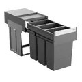 Produktbild: Hailo Abfallsammler 3666921 | Terzett 3x8 Liter Abfalltrennsystem | Einbau-Mülleimer für Unterschränke ab 40 cm | Manuell ausziehbarer Teleskopauszug | Anthrazit | Mülltrennungssystem für die Küche