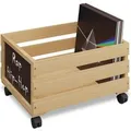 Produktbild: Relaxdays Schallplattenkiste Bambus Natur Schwarz Mit Rollen 27 cm x 43 cm x 34 cm 2,3 kg