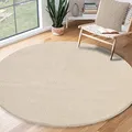 Produktbild: the carpet Relax Moderner Flauschiger Kurzflor Teppich, Anti-Rutsch Unterseite, Waschbar bis 30 Grad, Super Soft, Felloptik, Beige, 120 cm Rund