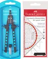Produktbild: Faber-Castell 174340 - Schnellverstell Zirkel, Factory, blau mit original Geodreieck 14cm (mit Griff)