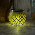 Produktbild: LED Solar Windlicht Mosaik Solarglas Mosaikglas Tischleuchte dekorative Solarleuchte kaltweiße LED mit Lichtsensor H: 9cm für Außen Terrasse Balkon gelb