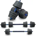 Produktbild: Lacestone 2in1 Hantelset 30 Kg Kurzhantel Langhantel Set Hanteln Krafttraining Gewichte MS-18213 - Schwarz/Blau