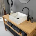 Produktbild: Terrazzo Waschbecken Thera 42x42x15cm weiß Naturstein-Waschschale wohnfreuden