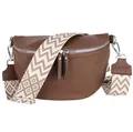 Produktbild: MIRROSI® Bauchtasche Damen, Veganleder 26x18x9cm, Umhängetasche, Brusttasche, Crossbody bag, Kunstleder leder, verstellbare Schulterriemen Bohemian Style (Coffee)