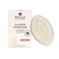 Produktbild: MYLILY 2 in 1 Waschstück Feste Seife | Intimpflege Damen| 60 gramm zur Reinigung und Rasur | Rasierseife Damen in Vulva Form | Kakao- & Sheabutter & Kokosöl |