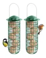 Produktbild: iBorn 2 Stück Meisenknödelhalter,Metall Meisenknödel Halter mit Dach,Meisenknödelr Vogelfutterspender zum Aufhängen,Futterspender für Wildvögel Garten Balkon,Eisen,26cm,Grün