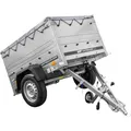 Produktbild: UNITRAILER PKW Anhänger, Garden Trailer 150 Kipp mit zusätzlichen Bordwänden, Stützrad und Flachplane, Auto Anhänger 750 kg 150 cm x 106 cm, Kippbare Deichsel – Faltbarer Anhänger 750 kg Kippbar