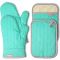 Produktbild: Ofenhandschuhe Topflappen Set Hitzebeständig 260°C Silikon Baumwolle Grün