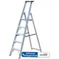 Produktbild: Weise Steigtechnik Stehleiter klappbare Stufenleiter mit Gurtbändern (5 Stufen, trittsichere & geriefte Stufen), Haushaltsleiter mit sicherer Plattform silberfarben 125 cm