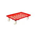 Produktbild: Transportroller für Euroboxen 60x40cm mit Kunststoffräder rot | Gitter/Rasterdeck | 2 Lenkrollen & 2 Bremsrollen | Traglast 300kg | Kistenroller Logistikroller Rollwagen Profi-Fahrgestell