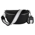Produktbild: MIRROSI® Bauchtasche Damen, Echtleder, Made in Italy, Umhängetasche, Brusttasche, Crossbody Bag (1 Tasche & 2 Gurte) (Schwarz (Glitzer Schwarz), Kleine Tasche (22x13x6cm))