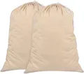 Produktbild: Wäschesack 2er-Set - 71 x 91 cm, 100% Baumwolle, strapazierfähiger Wäschesammlersack mit Kordelzug – 75 l extra groß faltbarer Wäschebeutel