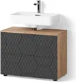Produktbild: Livinity Waschbeckenunterschrank Ronco, 80 x 58.6 cm mit 2 Schubladen, Anthrazit mit Wabenstruktur/Goldkraft Eiche